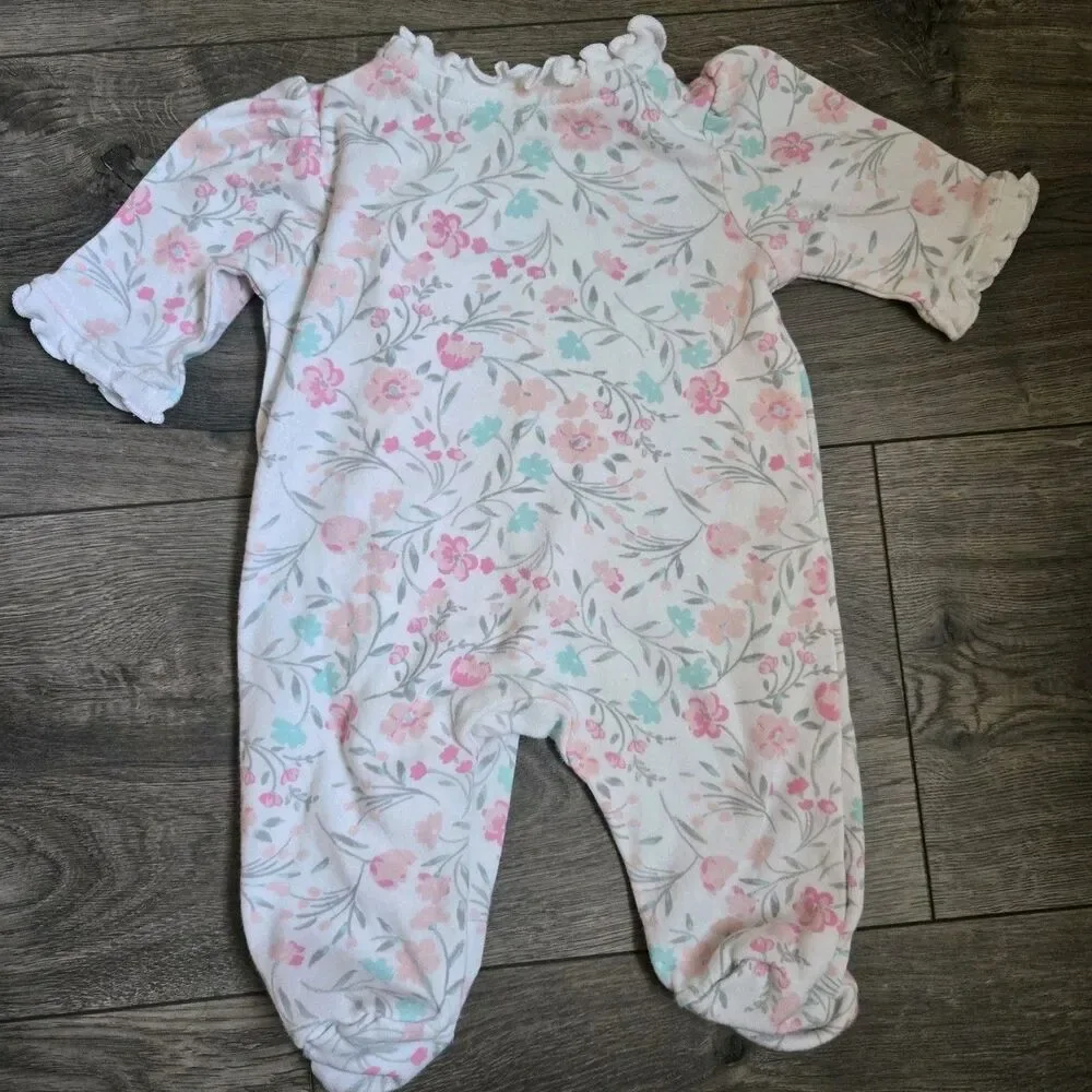 Little Me Newborn Girl NB 3Pc Lot Pima Cotton Floral Footie Sleeper Romper Set